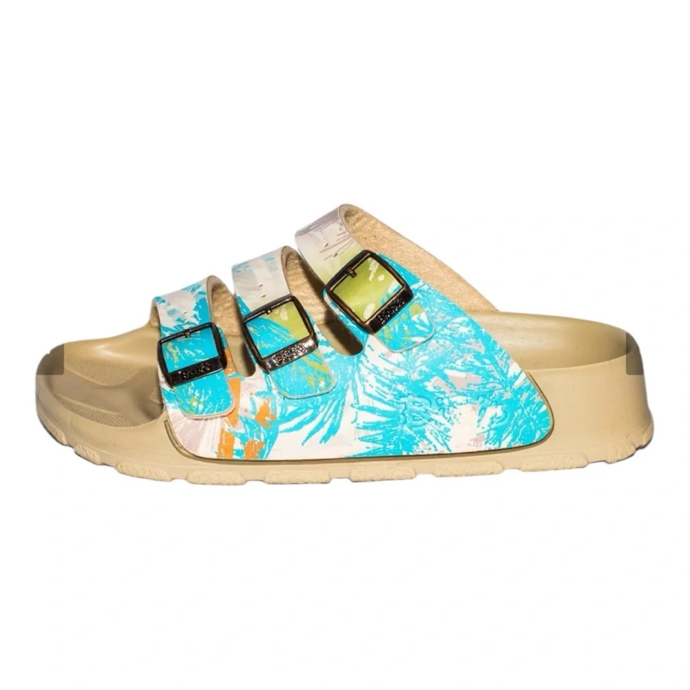 Birkenstock/ Birkis Kids/Boys Tan/Blue Sansibar Slides/Skip On Sandals | NEW/NWT
